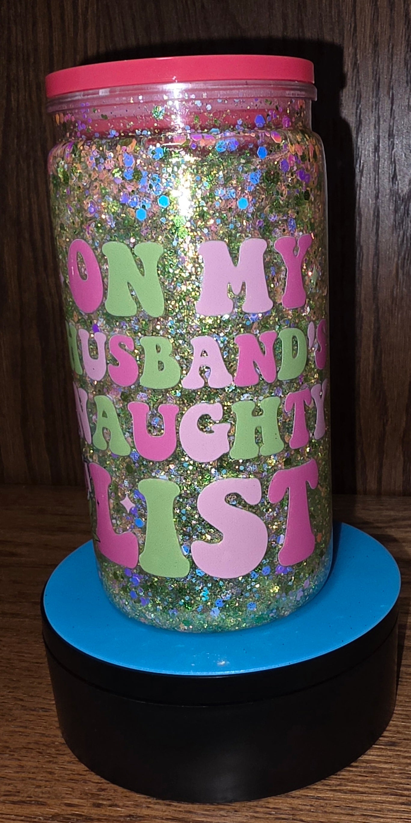 On My Husband's Naughty List Christmas Snow Globe Tumbler | 16 oz | Ready to Ship