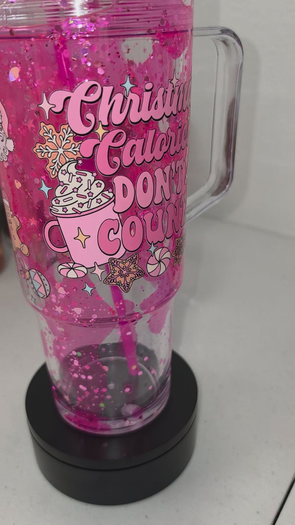Pink Christmas Calories Don’t Count – 40 oz Snow Globe Tumbler|Ready to Ship