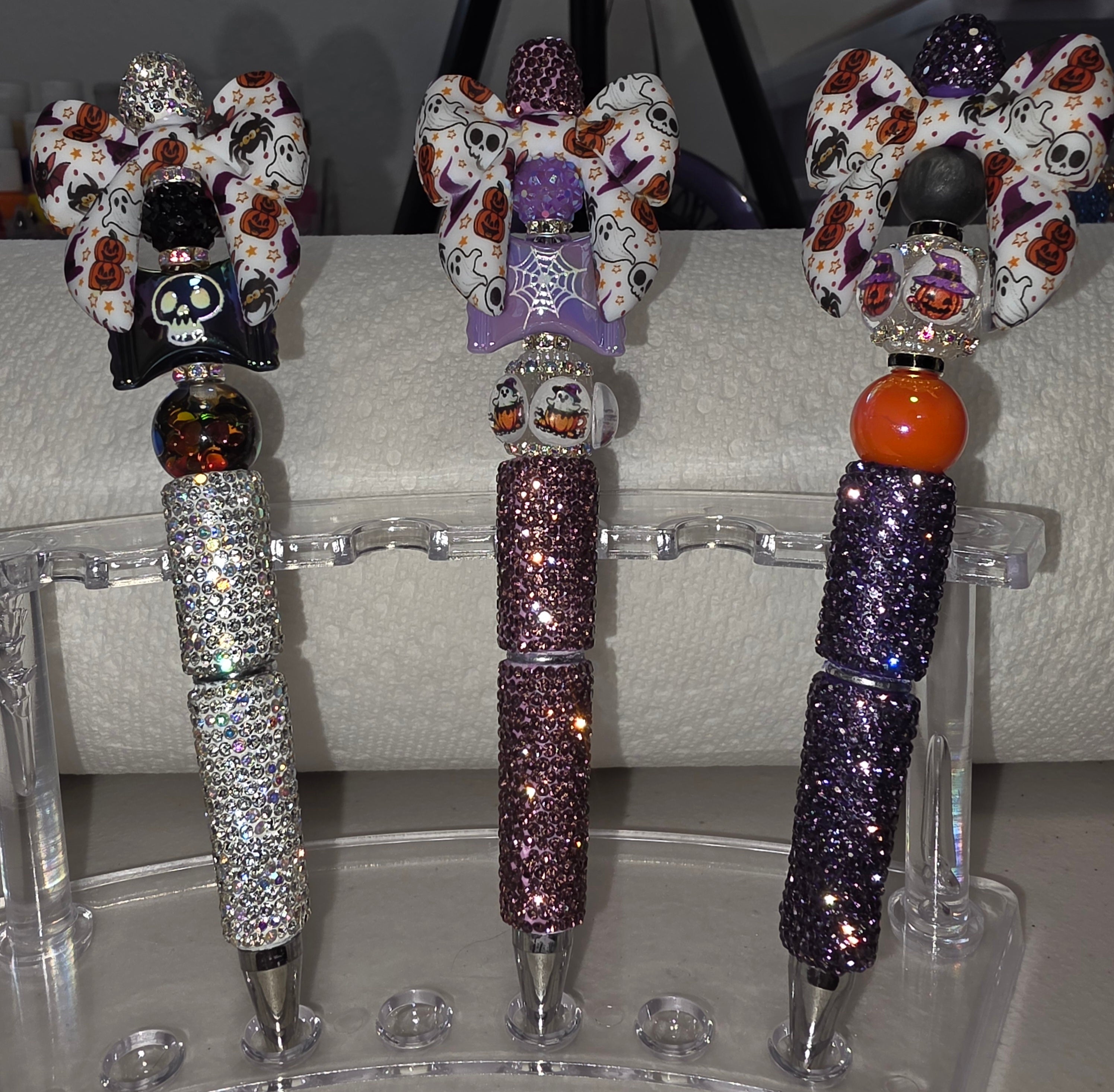 Spooky Bow Bling Pens | Halloween Rhinestone Beaded Pens