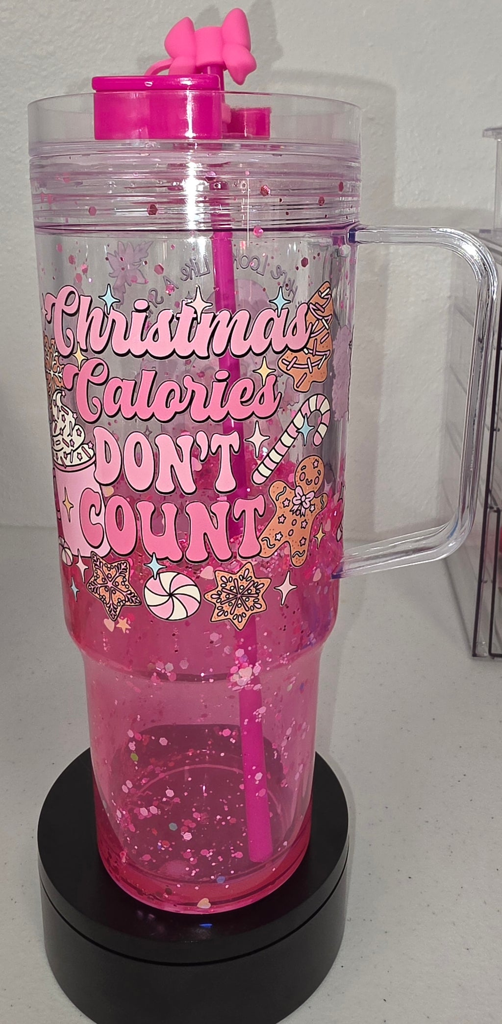 Pink Christmas Calories Don’t Count – 40 oz Snow Globe Tumbler|Ready to Ship